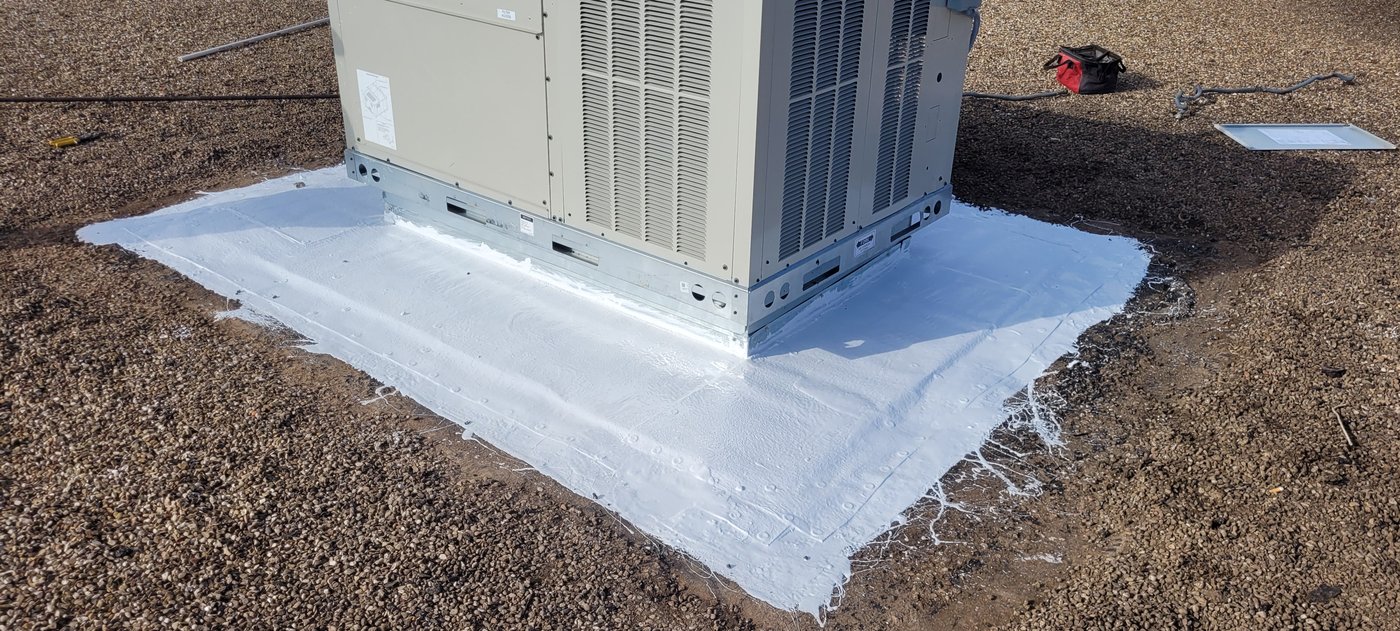 Newly installed commercial package unit on rooftop